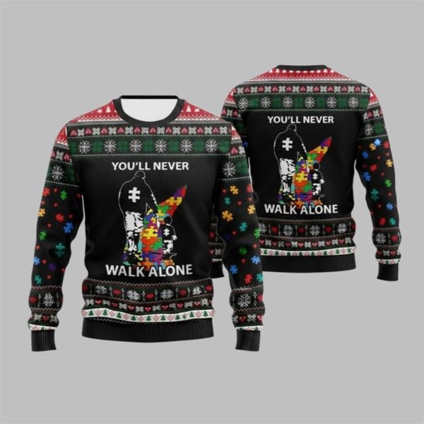 2025 Christmas Autism You'll Never Walk Alone Ugly Sweater
