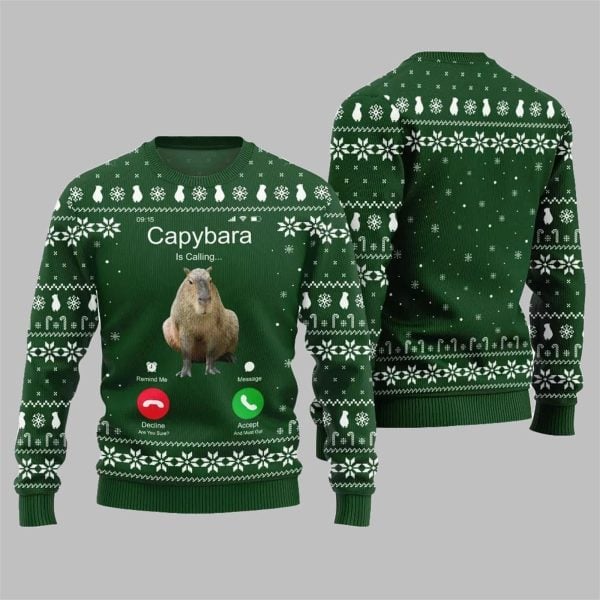 2025 Christmas Calling Capybara Ugly Sweater 4