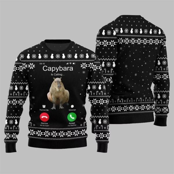2025 Christmas Calling Capybara Ugly Sweater 7