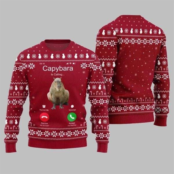 2025 Christmas Calling Capybara Ugly Sweater 8