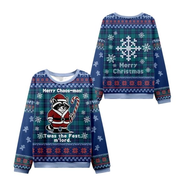 2025 Christmas Candy Cane Raccoon Samurai Ugly Sweater 1 2