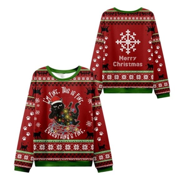 2025 Christmas Cat Everything Is Fine Ugly Sweater 1 2