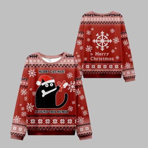 2025 Christmas Cat Found A Bone Gift Ugly Sweater 1 1