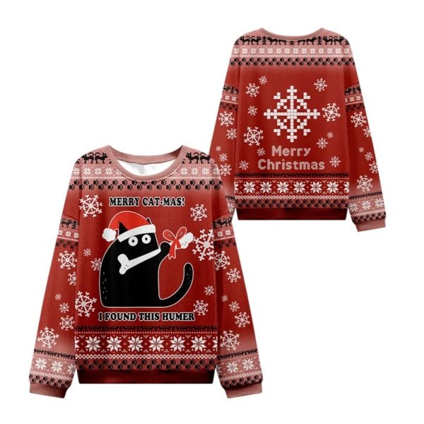2025 Christmas Cat Found A Bone Gift Ugly Sweater 1 2