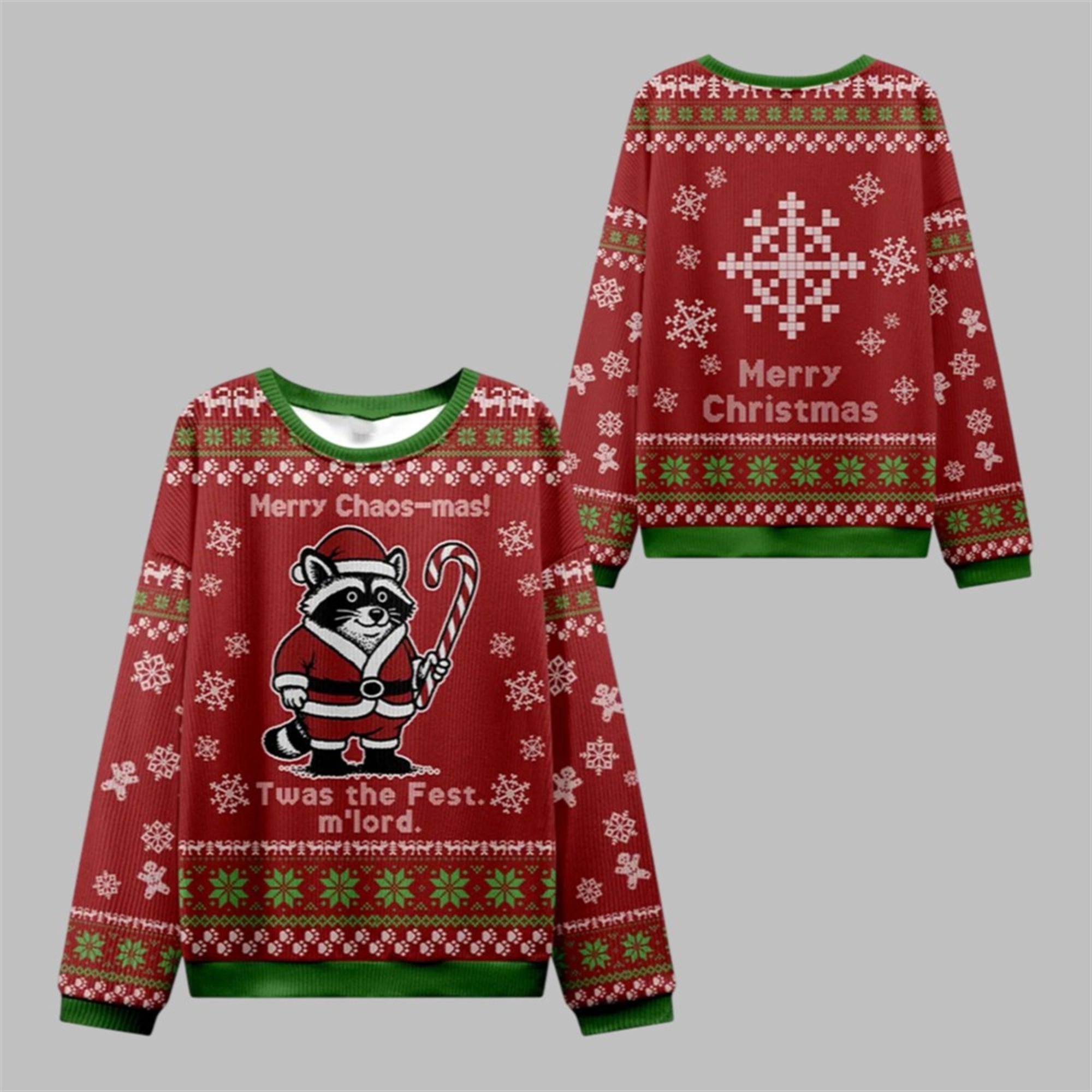 2025 Christmas Raccoon Samurai Ugly Sweater 2025 Christmas Raccoon Samurai Ugly Sweater