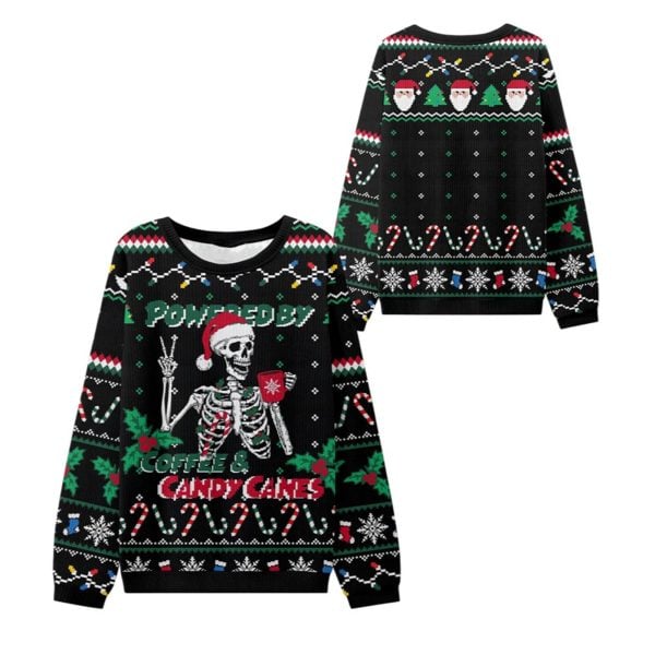 2025 Christmas Coffee Candy Canes Ugly Sweater 1 2