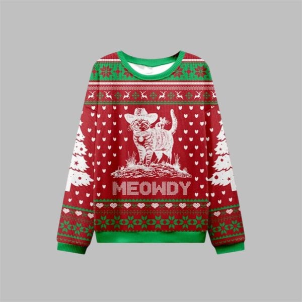 2025 Christmas Cowboy Cat Meowdy Ugly Sweater 1 1