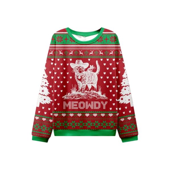 2025 Christmas Cowboy Cat Meowdy Ugly Sweater 1 2