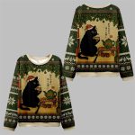 2025 Christmas Cat Drinking Tea Ugly Sweater