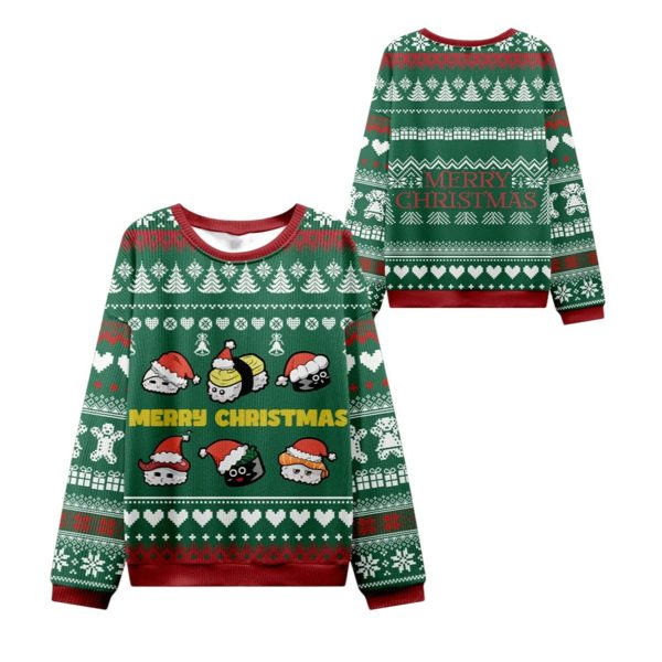 2025 Christmas Cute Sushi Cat Ugly Christmas Sweater 1 2