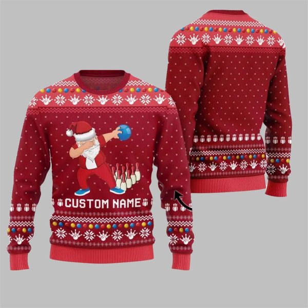 2025 Christmas Dabbing Santa Bowling Ugly Xmas Sweater 6