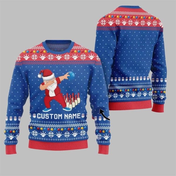 2025 Christmas Dabbing Santa Bowling Ugly Xmas Sweater 7