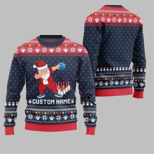 2025 Christmas Dabbing Santa Bowling Ugly Xmas Sweater 8