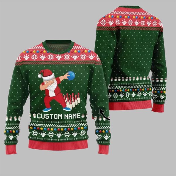 2025 Christmas Dabbing Santa Bowling Ugly Xmas Sweater 9