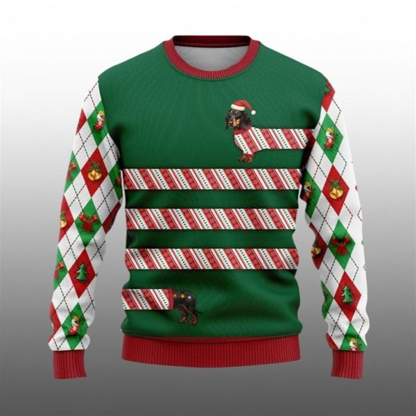 2025 Christmas Dachshund Candy Cane Ugly Christmas Sweater 1 1