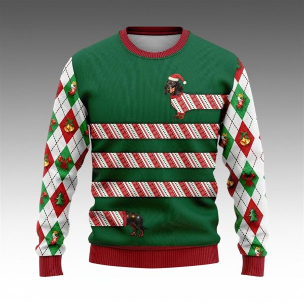 2025 Christmas Dachshund Candy Cane Ugly Christmas Sweater 1 2