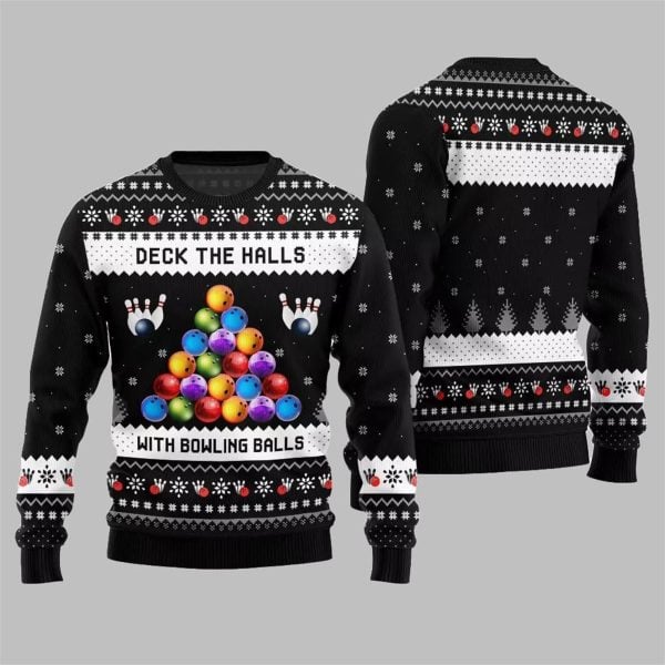 2025 Christmas Deck The Halls With Bowling Balls Ugly Sweater 6