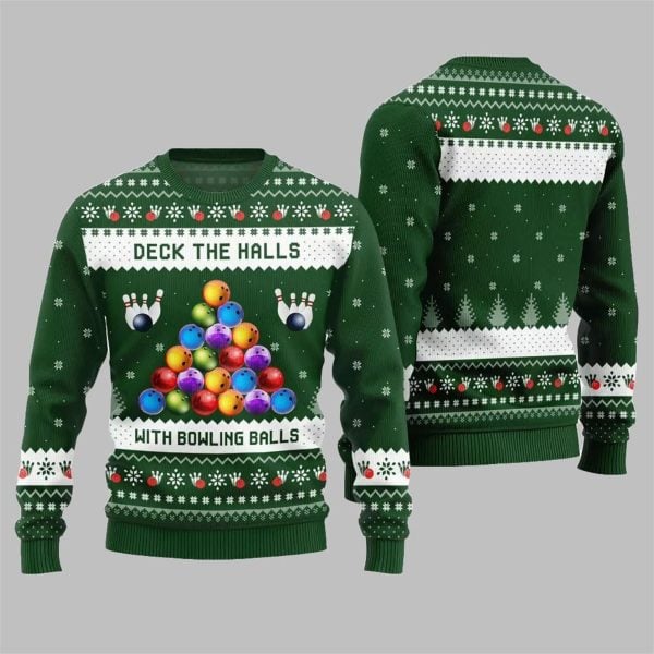 2025 Christmas Deck The Halls With Bowling Balls Ugly Sweater 7