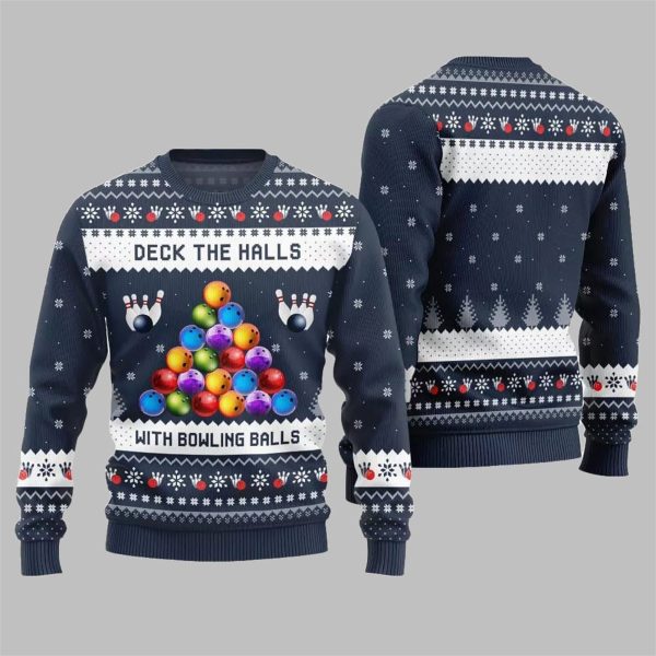 2025 Christmas Deck The Halls With Bowling Balls Ugly Sweater 8