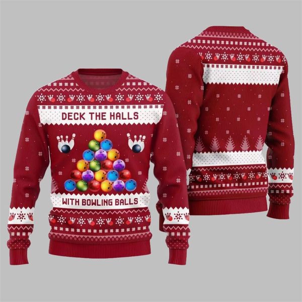 2025 Christmas Deck The Halls With Bowling Balls Ugly Sweater 9