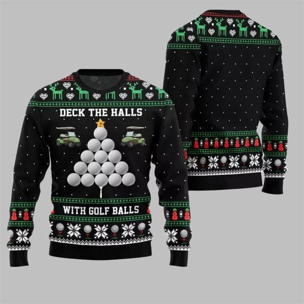 2025 Christmas Deck the Halls with Golf Balls Ugly Sweater 2
