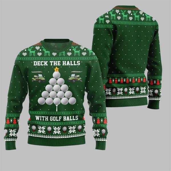 2025 Christmas Deck the Halls with Golf Balls Ugly Sweater 3