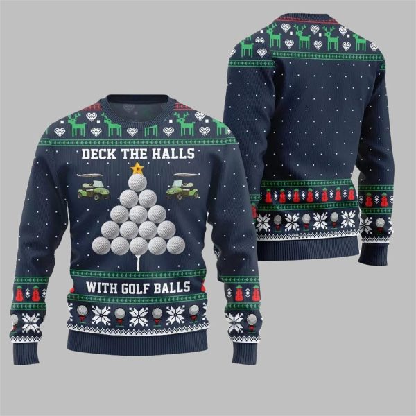 2025 Christmas Deck the Halls with Golf Balls Ugly Sweater 4