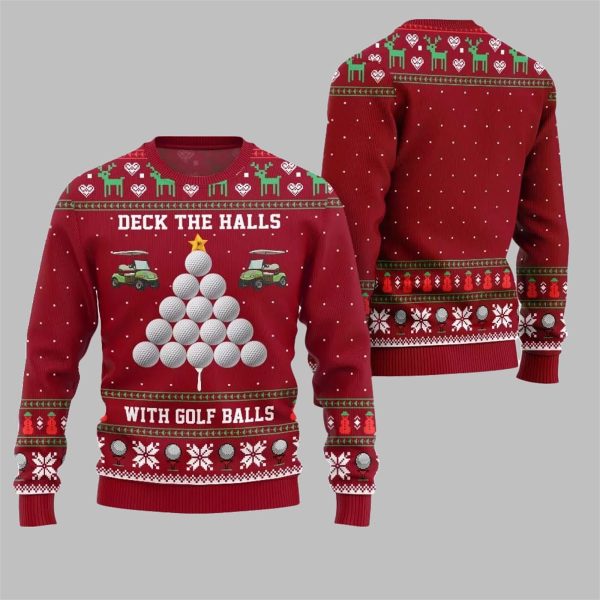 2025 Christmas Deck the Halls with Golf Balls Ugly Sweater 5