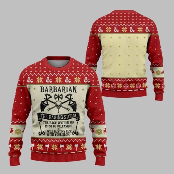 2025 Christmas DnD Barbarian The Raging Storm Ugly Sweater 1 1