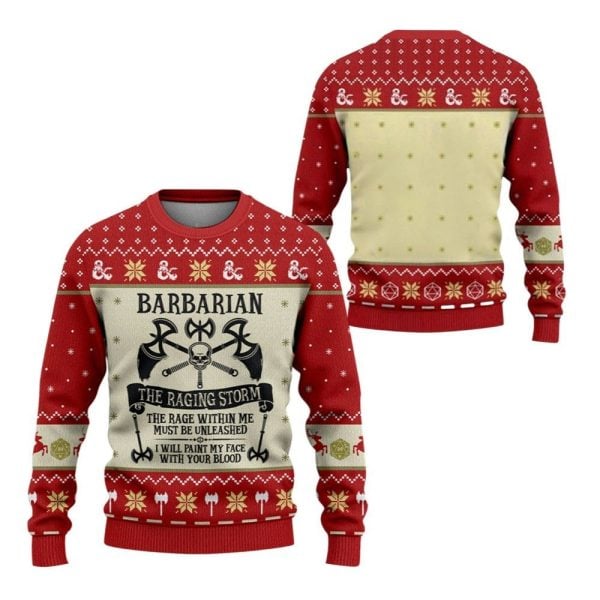 2025 Christmas DnD Barbarian The Raging Storm Ugly Sweater 1 2
