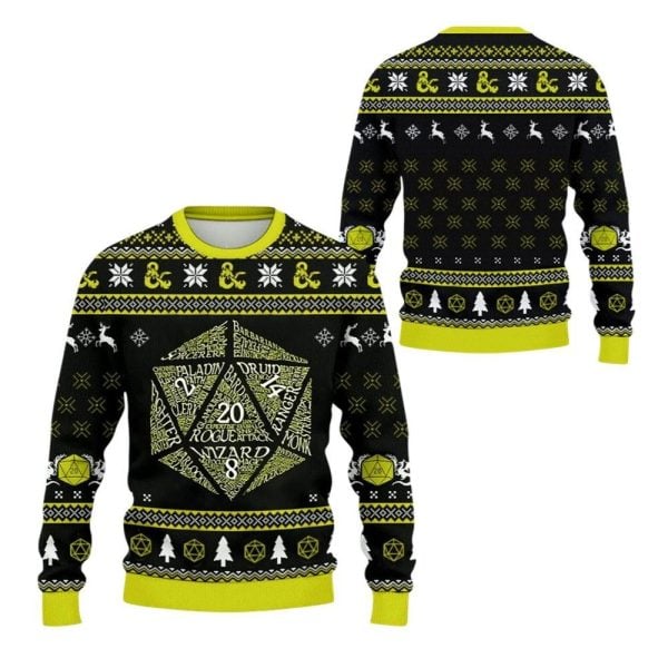 2025 Christmas DnD Classes Ugly Christmas Sweater 1 2
