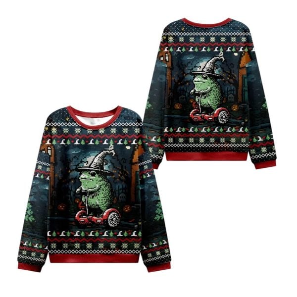 2025 Christmas Frog Ride Ugly Christmas Sweater 1 2