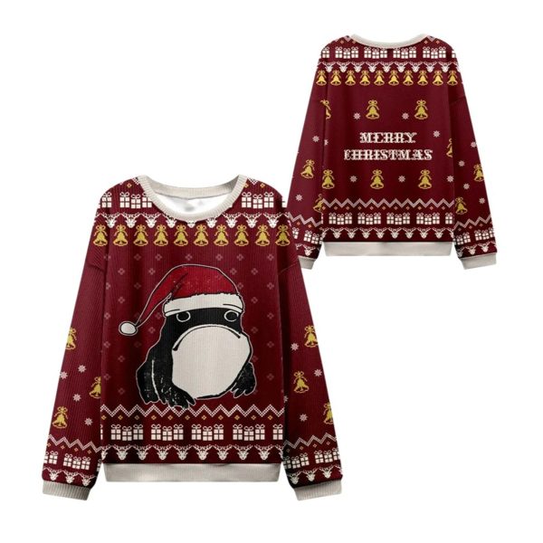 2025 Christmas Frog Wearing Santa Hat Ugly Sweater 1 2