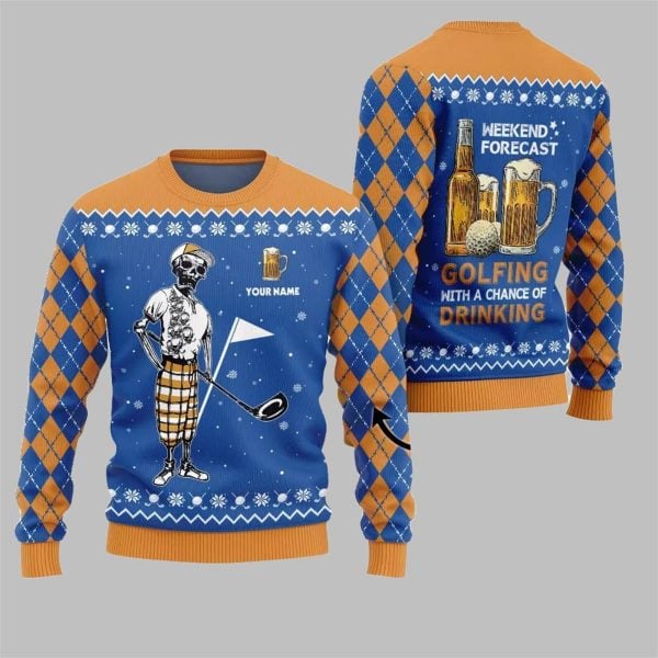 2025 Christmas Golf And Beer Ugly Christmas Sweater 5