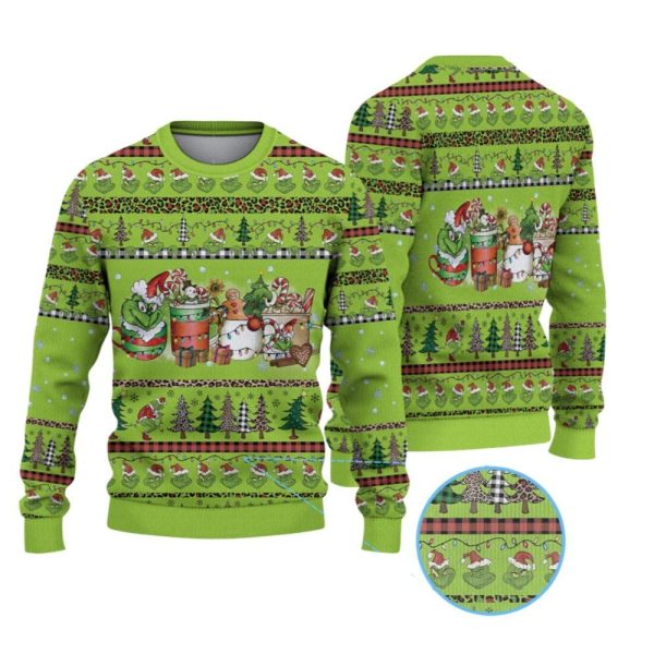 2025 Christmas Grnch Christmas Drink Christmas Ugly Sweater 1 2
