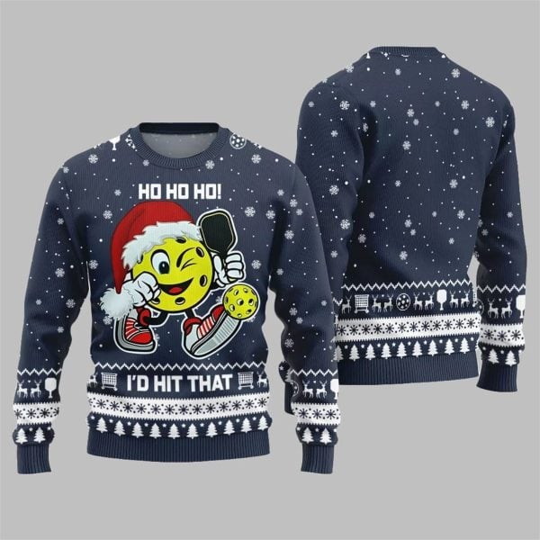 2025 Christmas HO HO HO Id Hit That Pickleball Ugly Sweater 2
