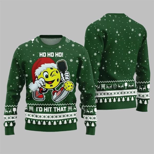 2025 Christmas HO HO HO Id Hit That Pickleball Ugly Sweater 3