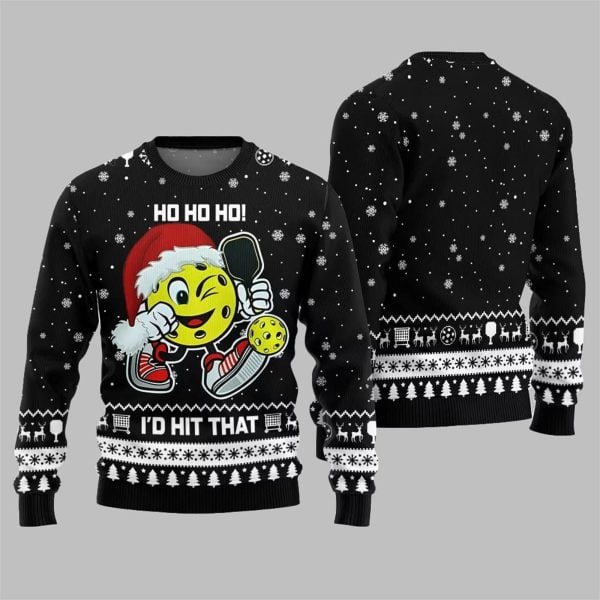 2025 Christmas HO HO HO Id Hit That Pickleball Ugly Sweater 5