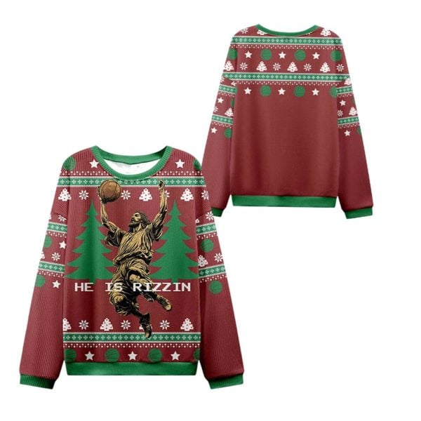2025 Christmas He is Rizzin Jesus Ugly Sweater 1 2