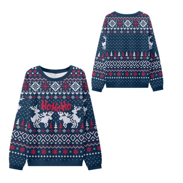 2025 Christmas Ho Ho Ho Reindeer Ugly Sweater 1 2
