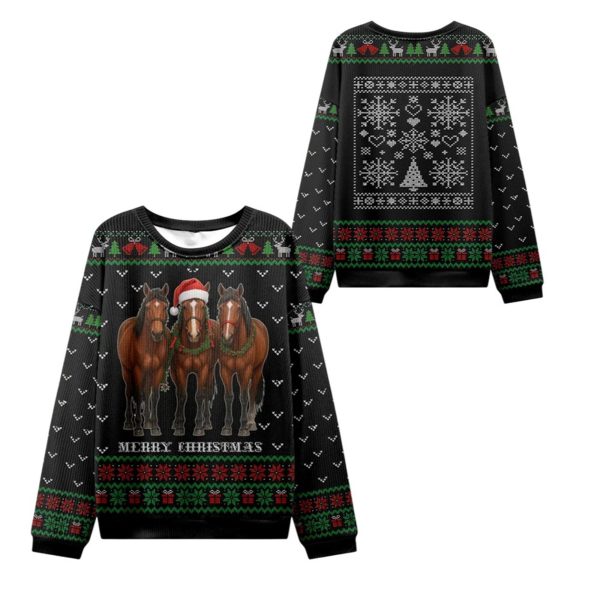 2025 Christmas Horse Merry Christmas Ugly Sweater 1 2