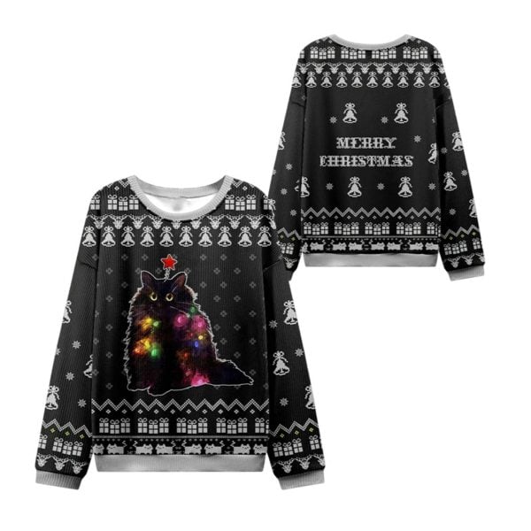 2025 Christmas Lights Cat Christmas Ugly Sweater 1 2