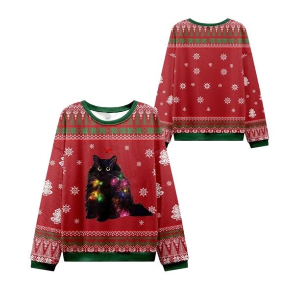 2025 Christmas Lights Cat Ugly Christmas Sweater 1 2