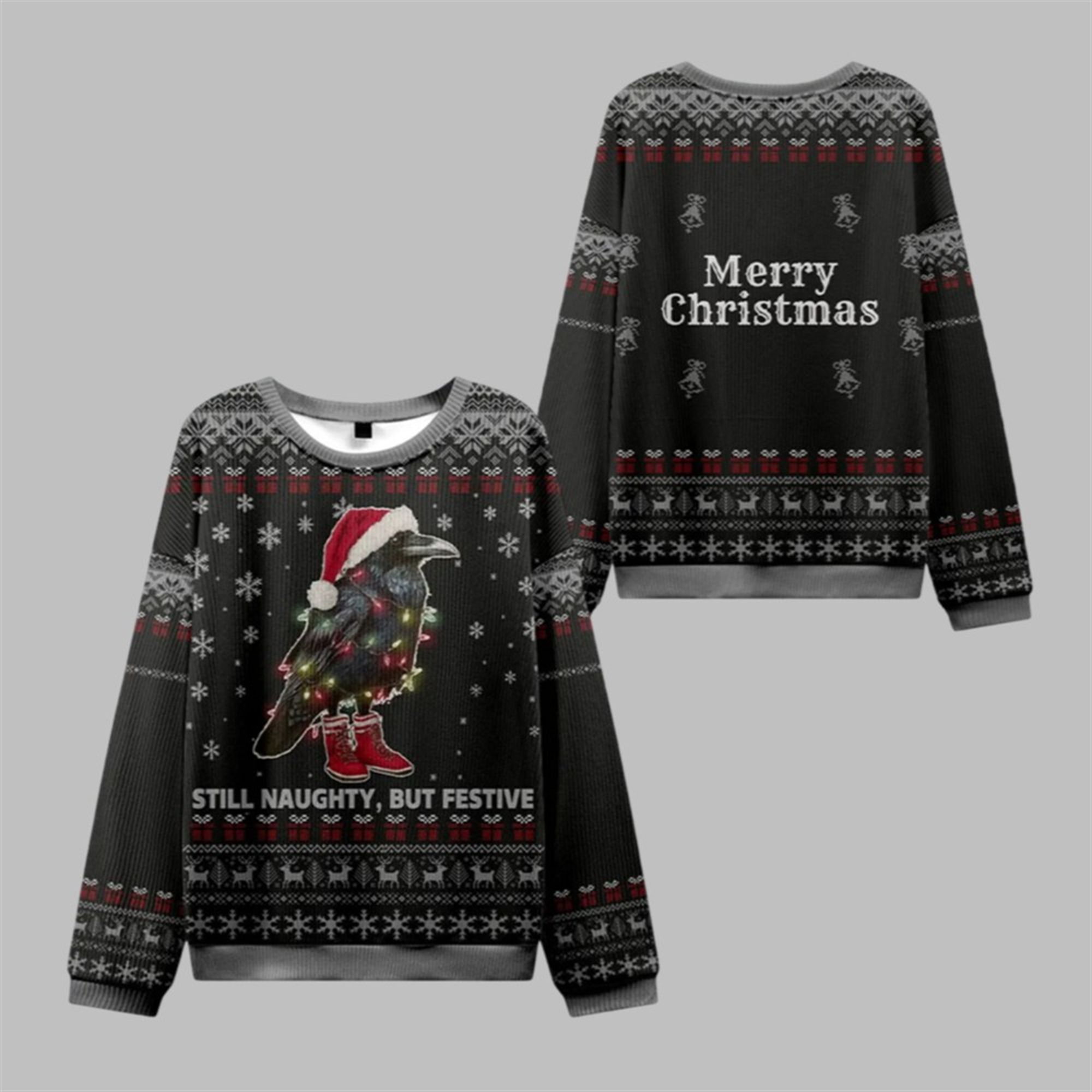 2025 Christmas Lights Santa Raven Ugly Sweater 1 1 2025 Christmas Lights Santa Raven Ugly Sweater 1 1
