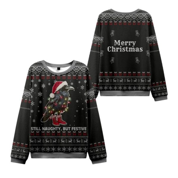 2025 Christmas Lights Santa Raven Ugly Sweater 1 2