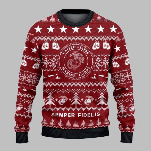 2025 Christmas Marine Corps Semper Fidelis Ugly Sweater 1