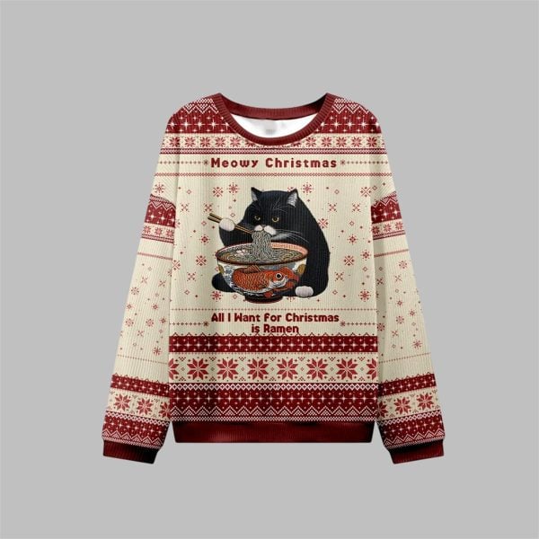 2025 Christmas Meowy Christmas Ramen Ugly Sweater 1