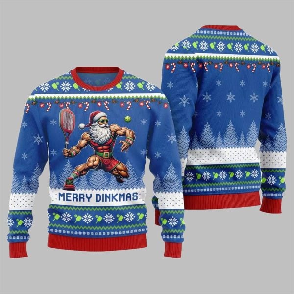 2025 Christmas Merry Dinkmas Santa Playing Pickleball Ugly Sweater 6