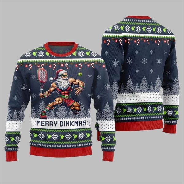 2025 Christmas Merry Dinkmas Santa Playing Pickleball Ugly Sweater 7