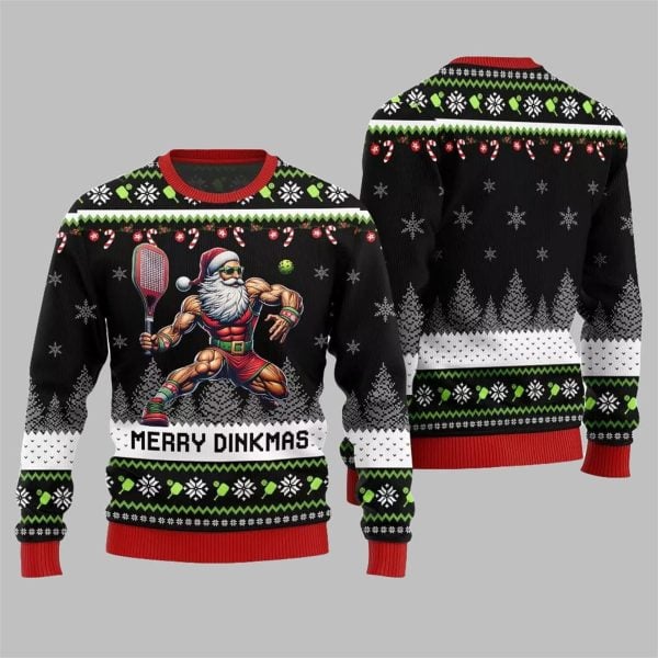 2025 Christmas Merry Dinkmas Santa Playing Pickleball Ugly Sweater 8